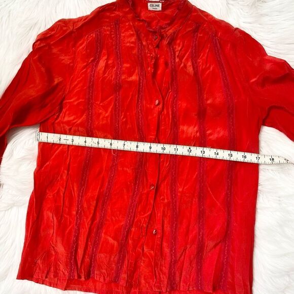 Celine Paris Vintage Red Button Down Silk Blouse S - Picture 12 of 12